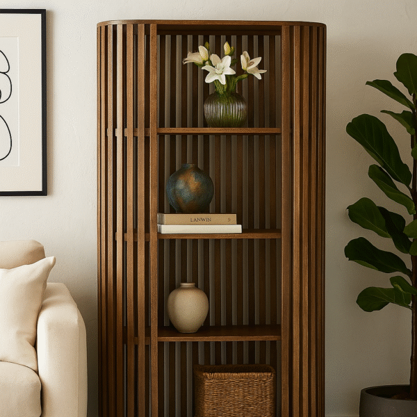 ספריית עץ פתוחה מעוצבת – עץ מנגו טבעי