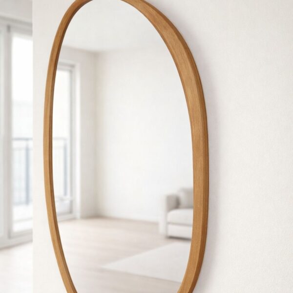 מראה אמורפית עץ מלא טבעי – מראה מעוצבת לקיר | גדלים לבחירה